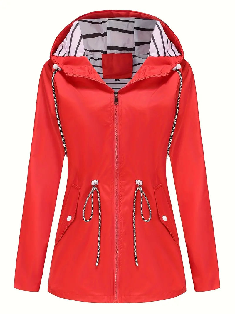Damjacka – Vattentätt Tyg – Figursydd Passform – Justerbar Midja – Huva med Dragsko