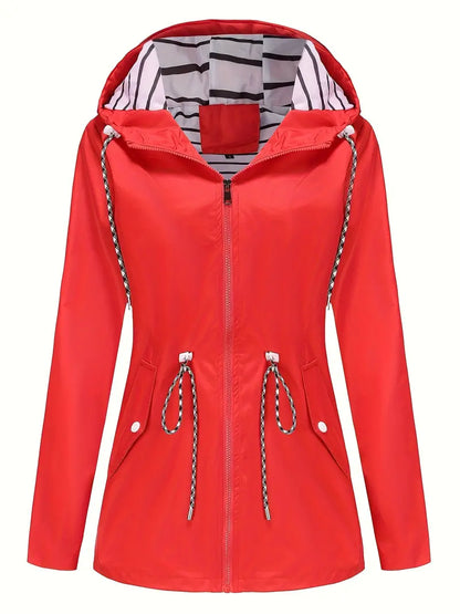 Damjacka – Vattentätt Tyg – Figursydd Passform – Justerbar Midja – Huva med Dragsko