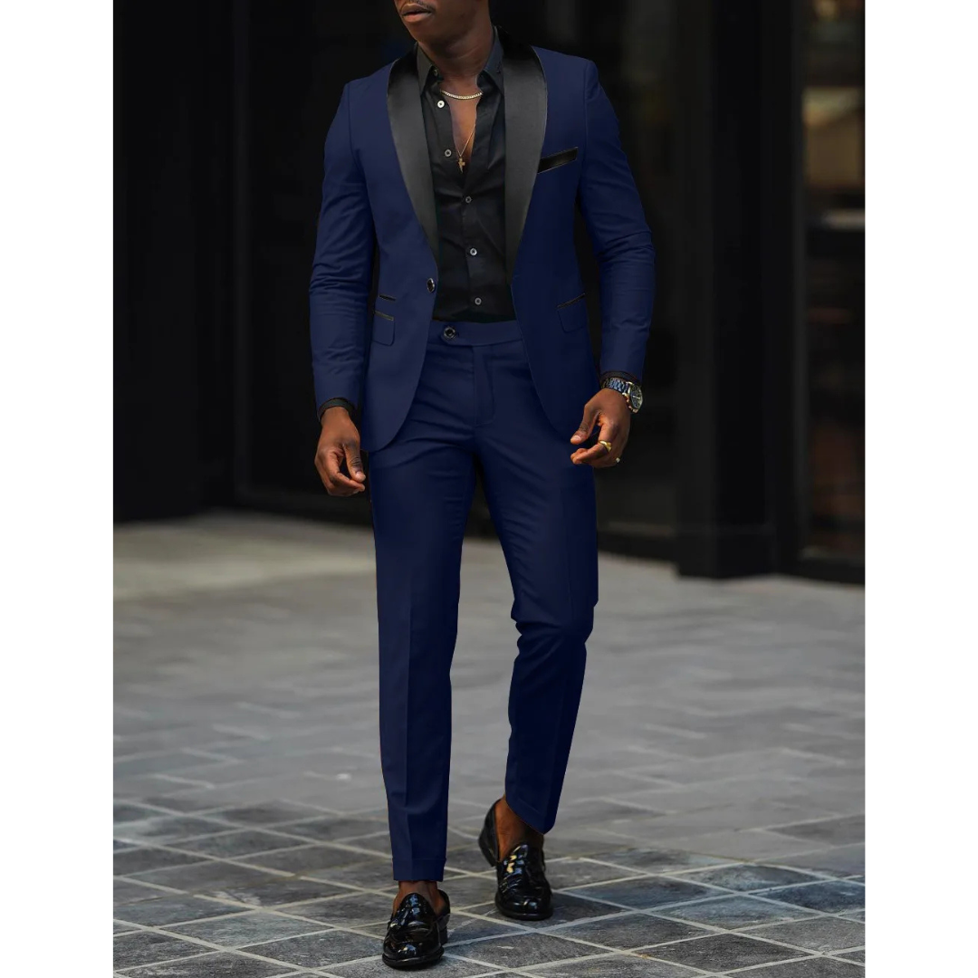 Herrkostym – Slim Fit – Satinkrage – Tvådelad Dress för Formella Tillfällen