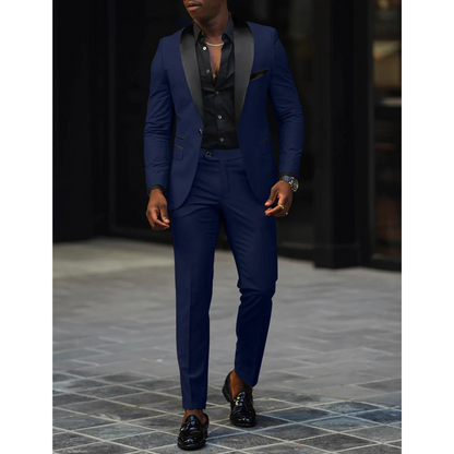 Herrkostym – Slim Fit – Satinkrage – Tvådelad Dress för Formella Tillfällen