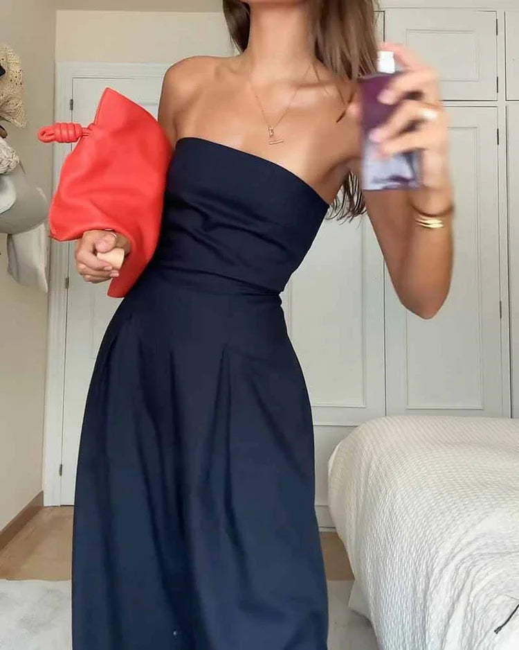 Dam Jumpsuit - Axelbandslös - Vida Ben - Fickor - Elegant och Bekväm