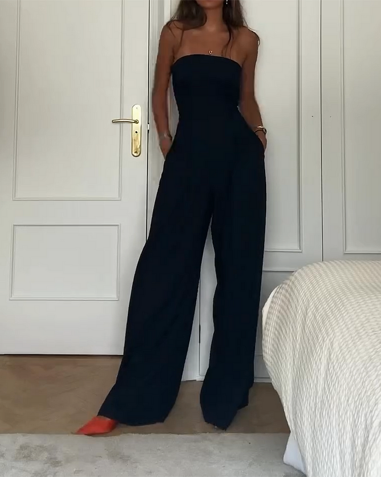 Dam Jumpsuit - Axelbandslös - Vida Ben - Fickor - Elegant och Bekväm