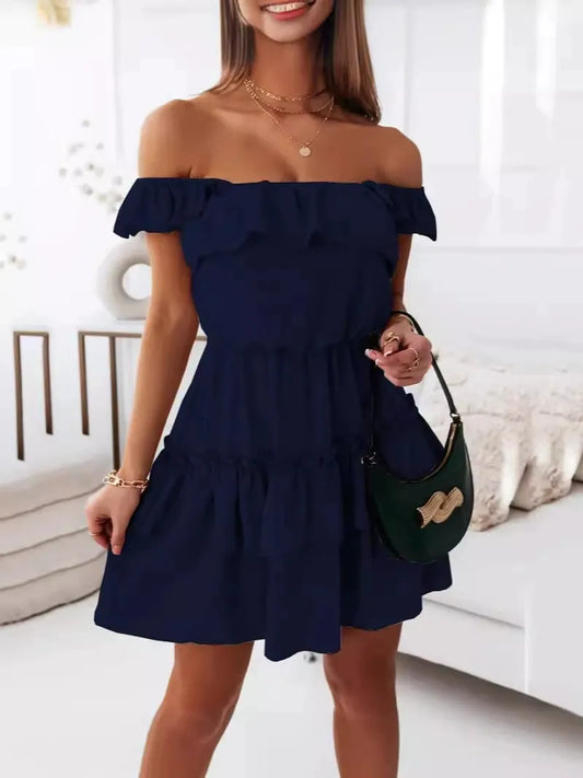 Damklänning med volang i två riktningar – Konvertibla axelband – Sommar Casual