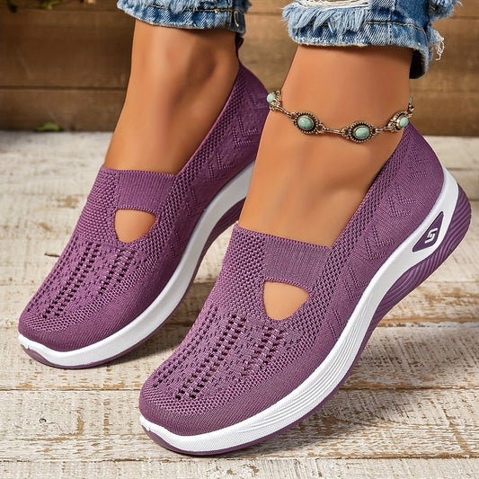 Dam sneakers slip-on – låg modell – andningsbar stickad ovandel – dämpad sula