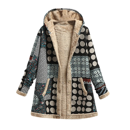 Damkappa - Patchwork Design - Varm Fleecefodrad - Huva & Knappstängning