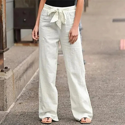 Women’s Relaxed Fit Drawstring Linen-Blend Wide Leg Pants