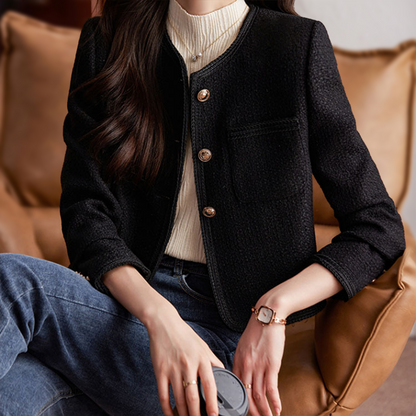 Damkavaj – Kort Skärning – Skräddad Passform – Tweedstruktur – Knappstängning