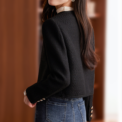 Damkavaj – Kort Skärning – Skräddad Passform – Tweedstruktur – Knappstängning