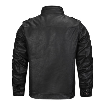 Herrjacka i Läder – Slim Fit – Dragkedja – Epåletter – Flera Fickor