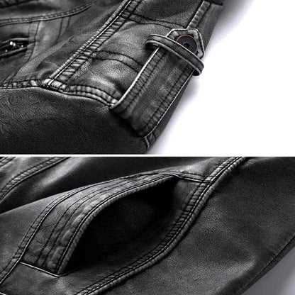 Herrjacka i Läder – Slim Fit – Dragkedja – Epåletter – Flera Fickor