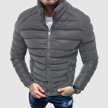 Herr Jacka – Quiltad – Slim Fit – Ståkrage – Dragkedja – Ribbstickade Muddar