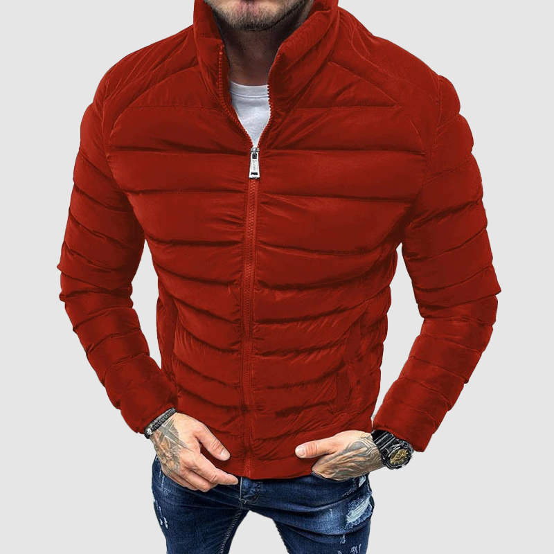Herr Jacka – Quiltad – Slim Fit – Ståkrage – Dragkedja – Ribbstickade Muddar