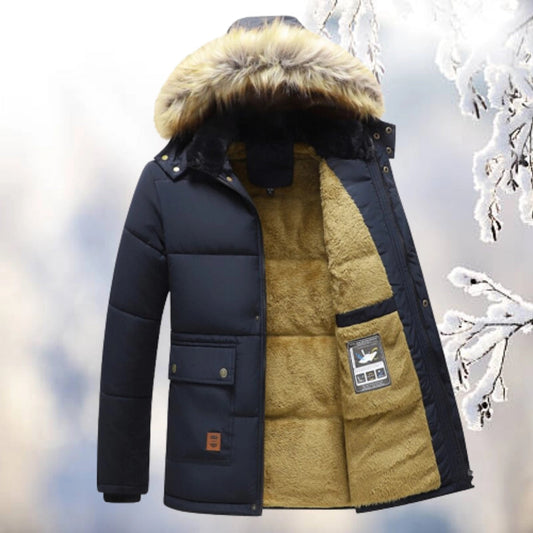 Herrparkas – Vadderad Design – Fuskpälsfodrad Huva – Fleecefoder – Avslappnad Passform