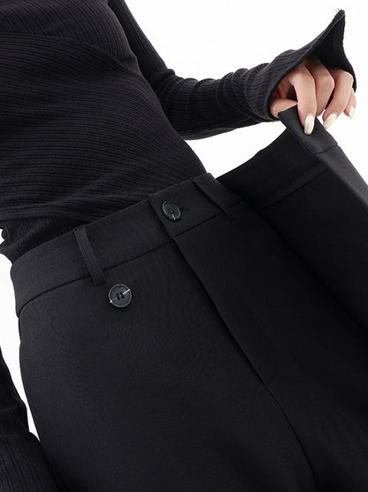 Damlångbyxor - Hög Midja - Asymmetrisk Omlottdesign - Vida Ben - Elegant & Stilren