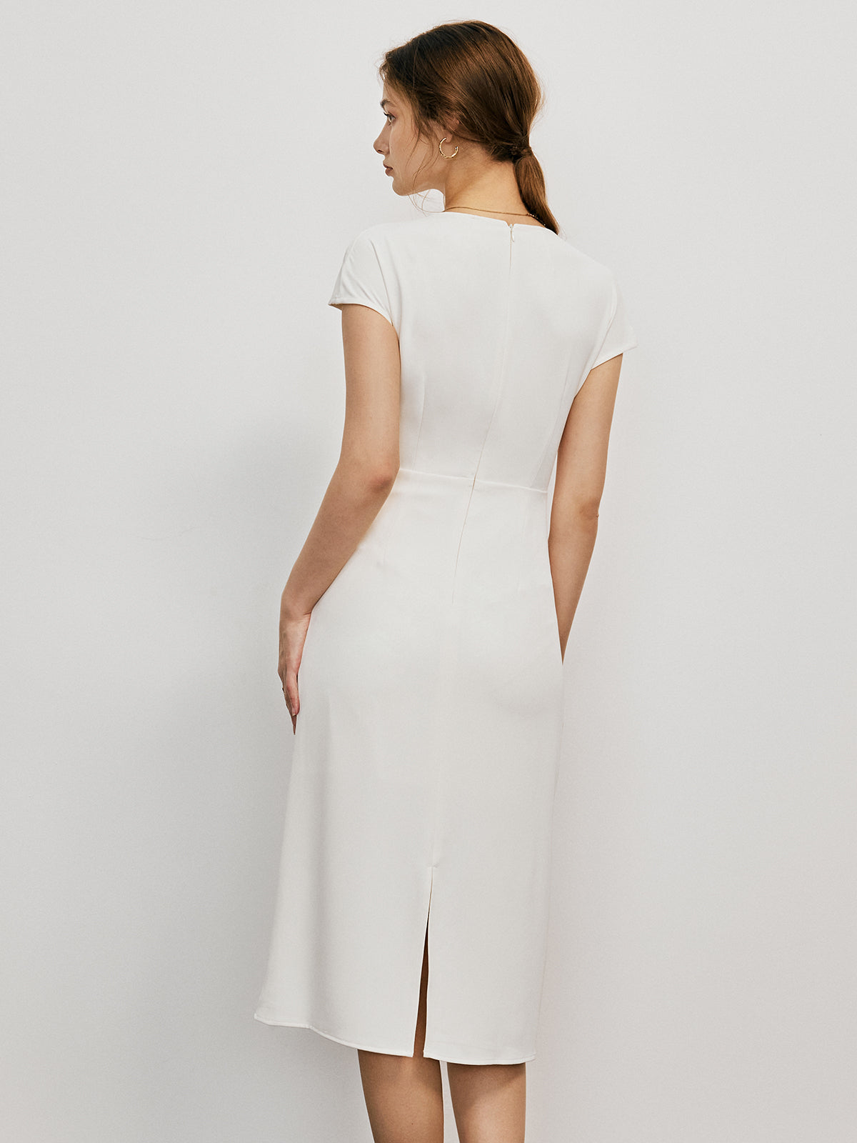 Damklänning - Bodycon Midi - Rund Hals - Capärm - Dekorativa Detaljer