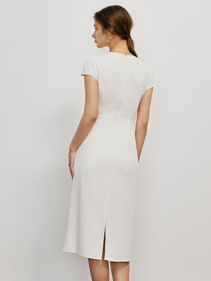 Damklänning - Bodycon Midi - Rund Hals - Capärm - Dekorativa Detaljer