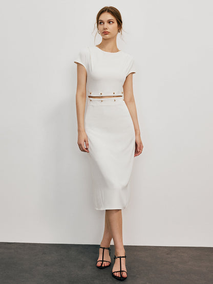 Damklänning - Bodycon Midi - Rund Hals - Capärm - Dekorativa Detaljer