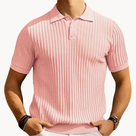 Herr Pikétröja - Ribbstickad - Kortärmad - Slim Fit - Stilren och Bekväm