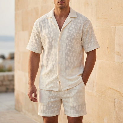 Men’s Relaxed Fit Textured Shirt and Shorts Summer Set