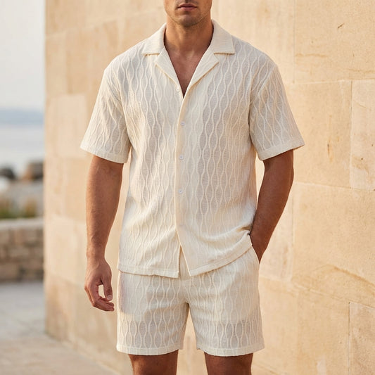 Men’s Relaxed Fit Textured Shirt and Shorts Summer Set