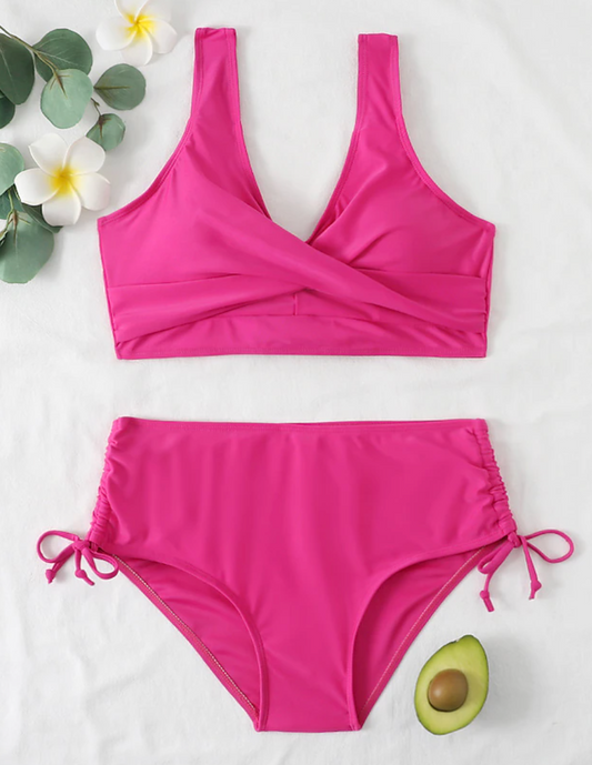Dam Bikini Set – Omlottopp – Hög Midja – Justerbara Sido­band – Andningsbart Tyg