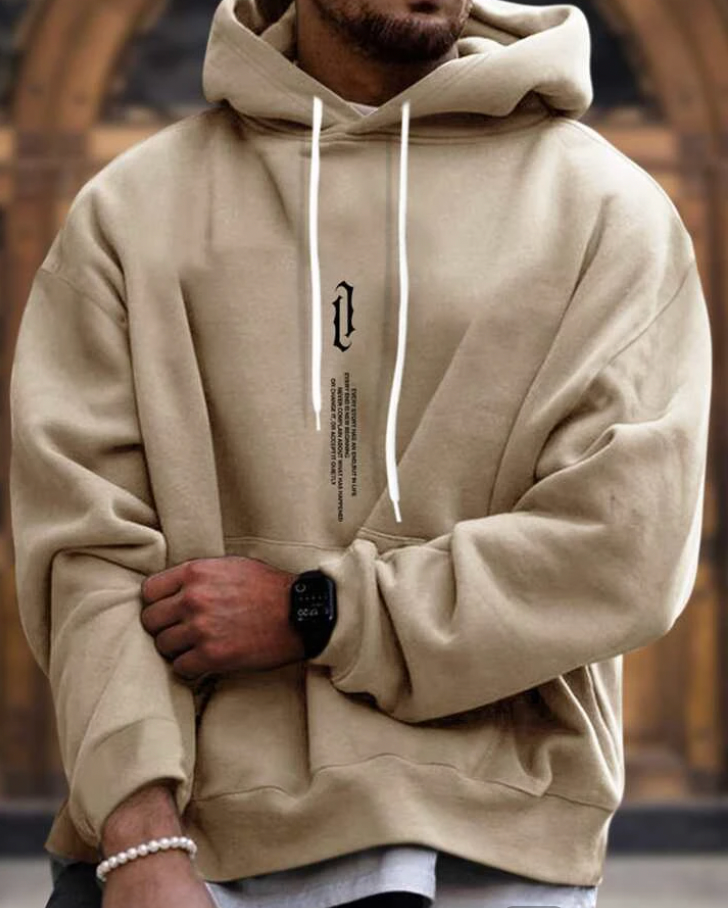 Herr Hoodie – Oversize Passform – Bomullsblandning – Känguruficka – Tryckt Design