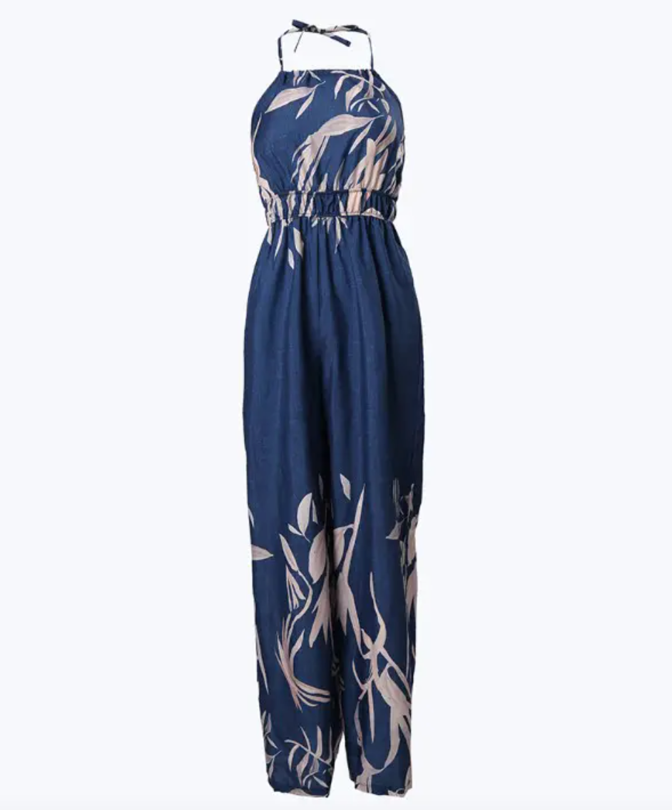 Dam Jumpsuit - Halterneck - Ärmlös - Elastisk Midja - Vida Ben - Blommigt Mönster