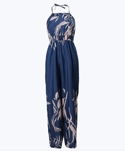 Dam Jumpsuit - Halterneck - Ärmlös - Elastisk Midja - Vida Ben - Blommigt Mönster