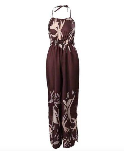 Dam Jumpsuit - Halterneck - Ärmlös - Elastisk Midja - Vida Ben - Blommigt Mönster