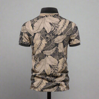 Herr Piké Polo - Andningsbar Bomull - Slim Fit - Tropiskt Blommönster - Kortärmad