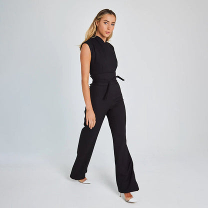 Dam Jumpsuit - V-ringning - Knytband i midjan - Vida ben - Elegant och stilren