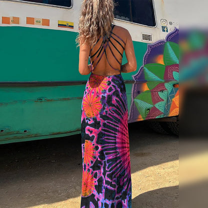 Dam Maxi Klänning - Ärmlös - Lång Flowy Design - Bohemisk Mjuk och Bekväm