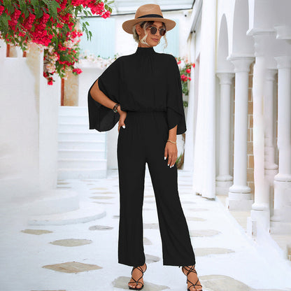 Dam Jumpsuit – Avslappnad Passform – Hög Hals – Capeärm – Lätt och Andningsbar