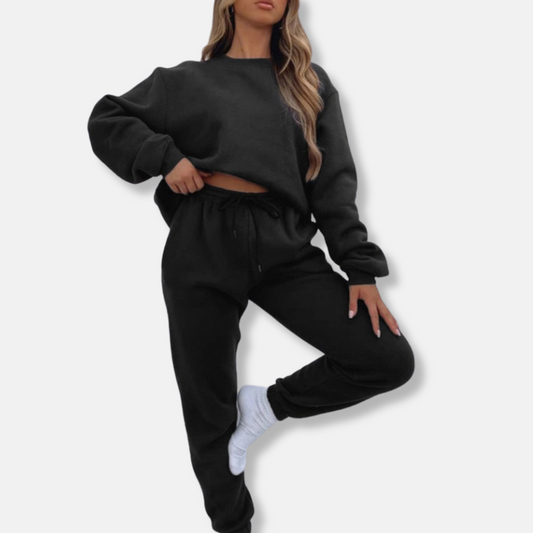 Dam Loungewear Set – Avslappnad Passform – Långärmad Top – Joggers med Dragsko