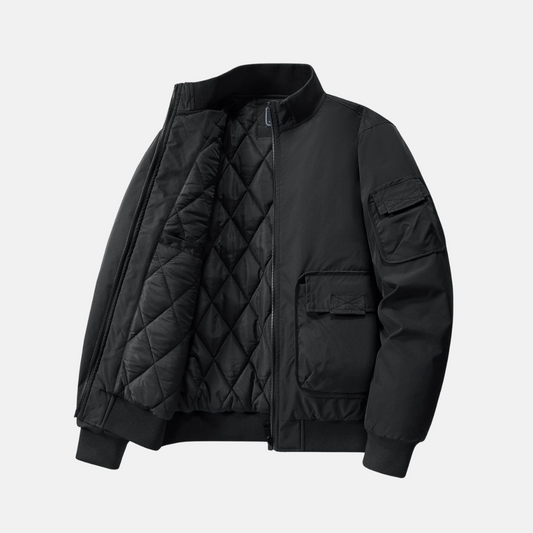 Herrbombarjacka – Regular Fit – Quiltad Fodring – Ståkrage – Utilityfickor