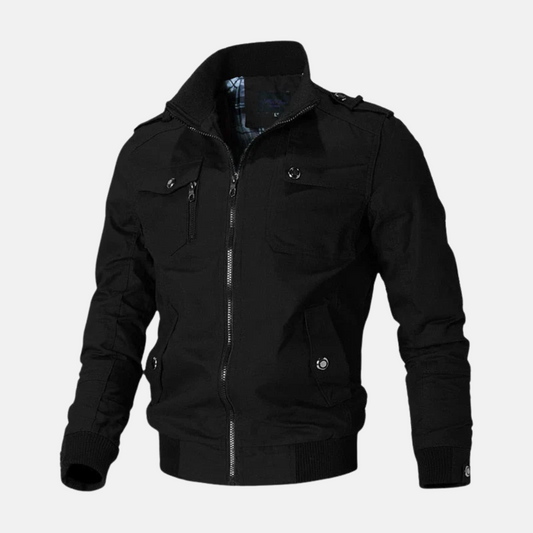 Herrbomberjacka – Slim Fit – Strukturerad Siluett – Ståkrage – Flera Fickor