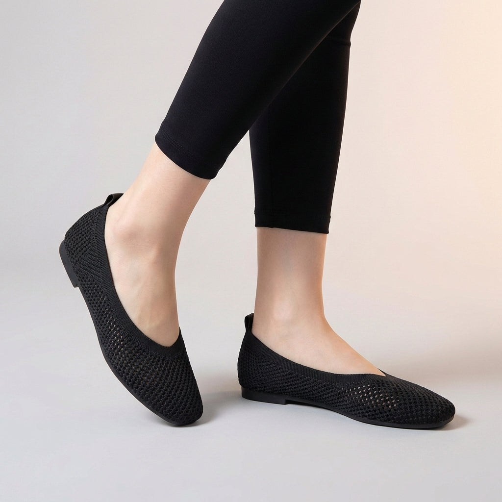 Breathable Knit Ballet Flats with Flexible Slip-On Fit