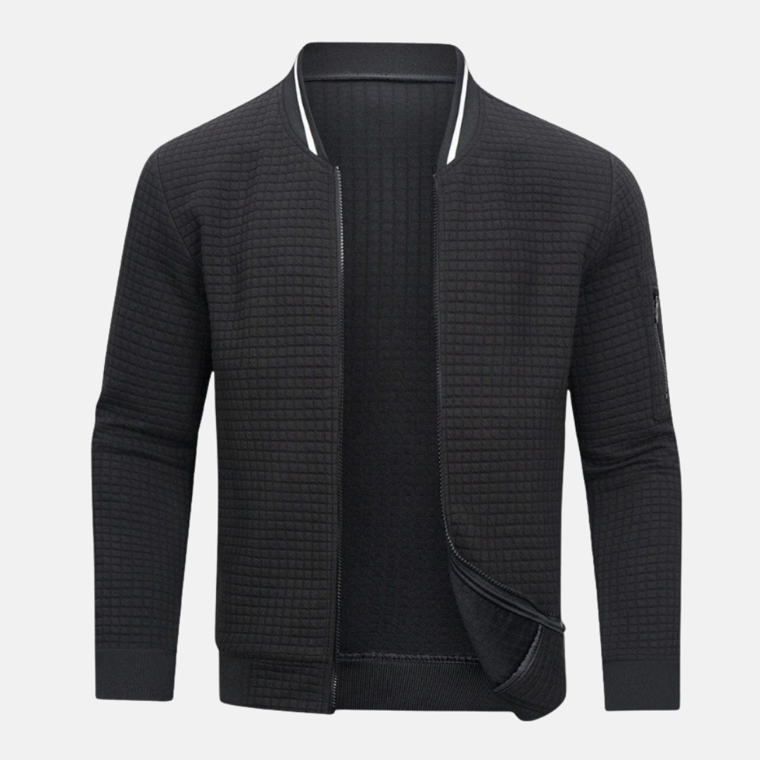 Herr Bomberjacka - Stickat Tyg - Slim Fit - Ribbad Krage, Manschett Och Kant