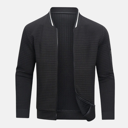 Herr Bomberjacka - Stickat Tyg - Slim Fit - Ribbad Krage, Manschett Och Kant