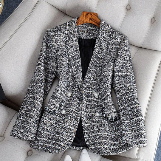 Dam Blazer – Skräddarsydd Passform – Tweed – Dubbla Knäppningar – Kavajslag