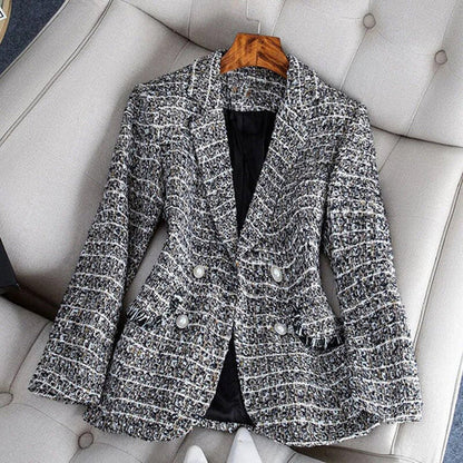 Dam Blazer – Skräddarsydd Passform – Tweed – Dubbla Knäppningar – Kavajslag