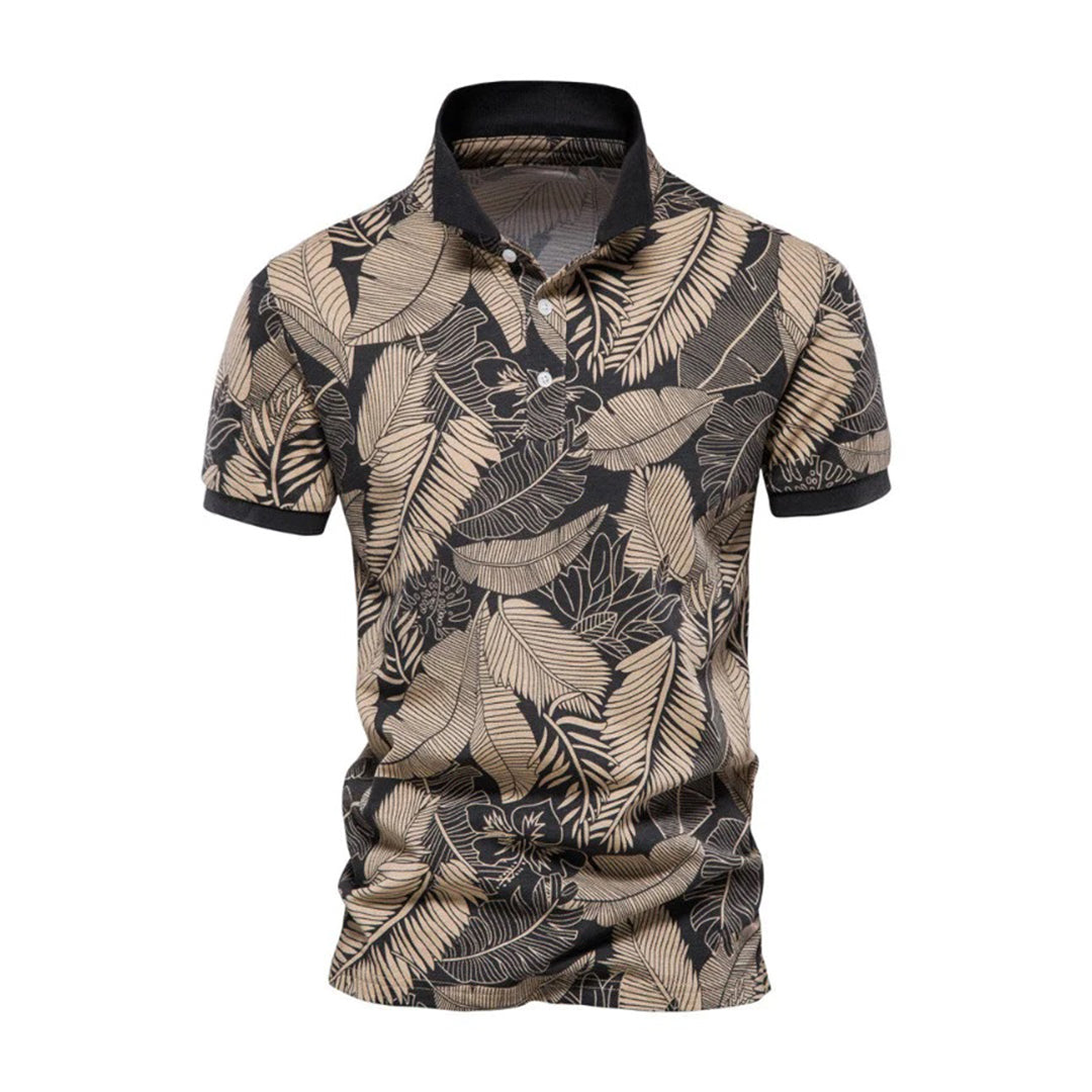 Herrpiké – Slim Fit – Tropiskt Mönster – Kort Ärm – Andningsbar Mix