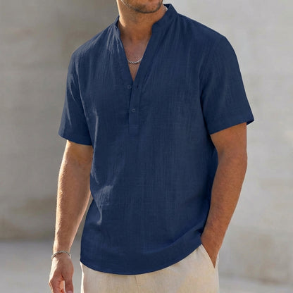 Men’s Lightweight Linen Blend Short Sleeve Henley Relaxed Fit Shirt