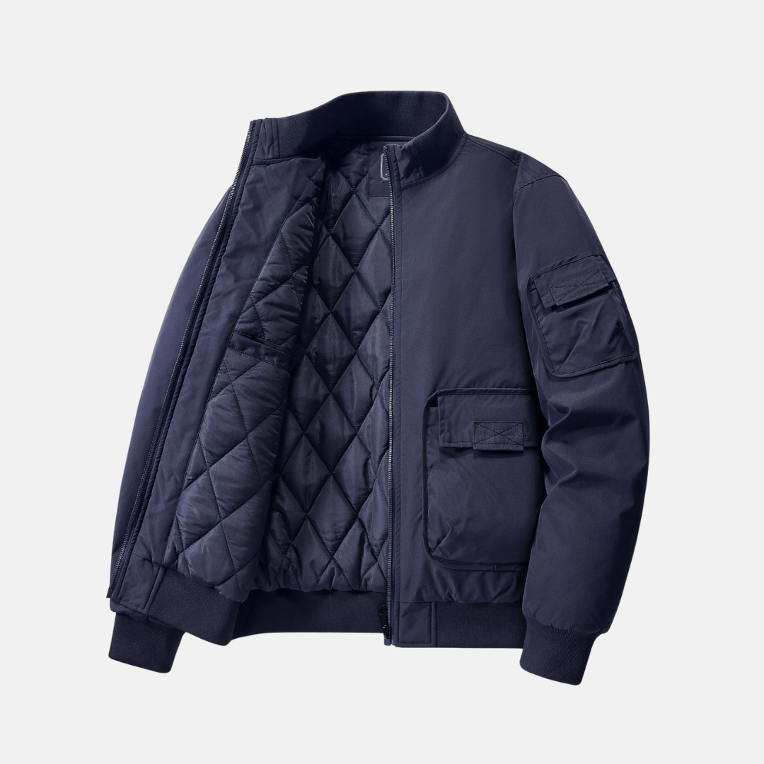 Herrbombarjacka – Regular Fit – Quiltad Fodring – Ståkrage – Utilityfickor