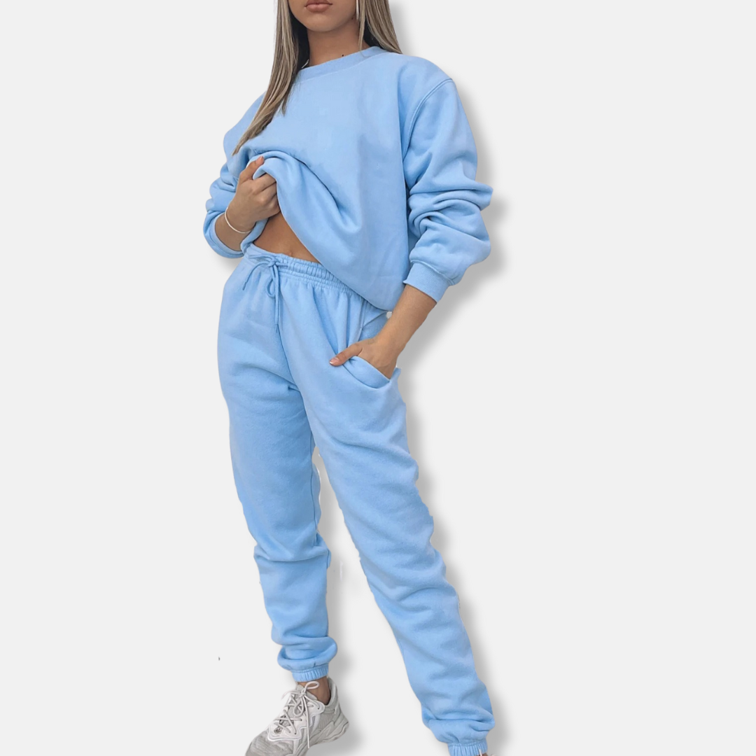 Dam Loungewear Set – Avslappnad Passform – Långärmad Top – Joggers med Dragsko