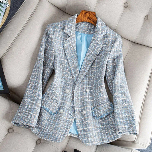 Dam Blazer – Skräddarsydd Passform – Tweed – Dubbla Knäppningar – Kavajslag
