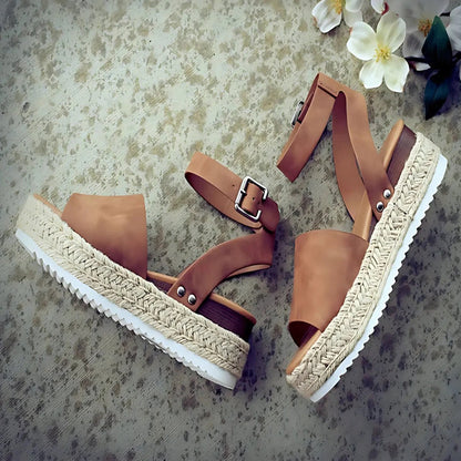 Damsandaler - Espadrille Plattform - Juteflätad Sula - Justerbar Rem