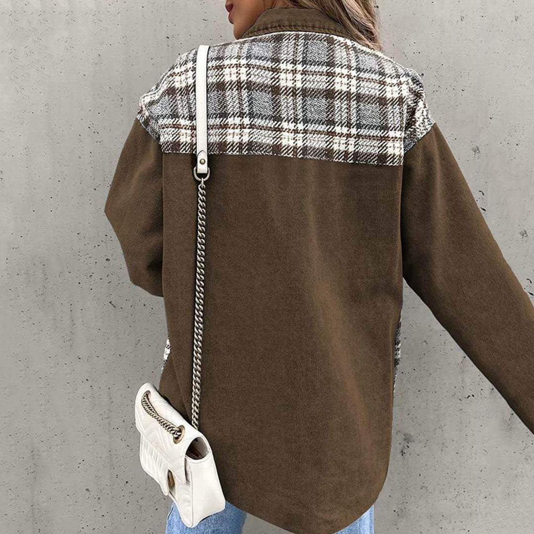 Damjacka – Avslappnad Passform – Blandmönstrad – Knäppning Fram