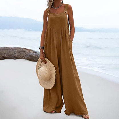 Dam Jumpsuit - Vid Passform - Ärm lös - Lång Byxa med Fickor - Casual
