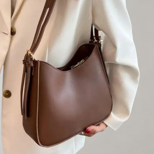 Dam Crossbody-väska – Slank Struktur – Justerbar Rem – Gulddetaljer Zipstängning